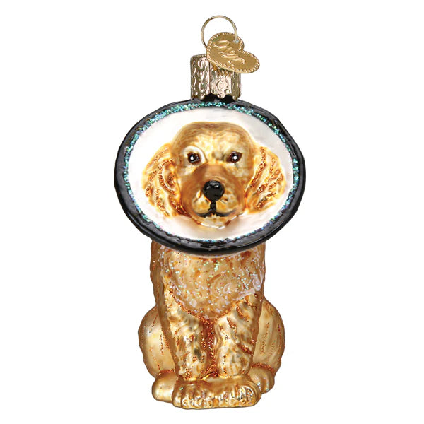 Cone of Shame Dog Glass Ornament  Old World Christmas   