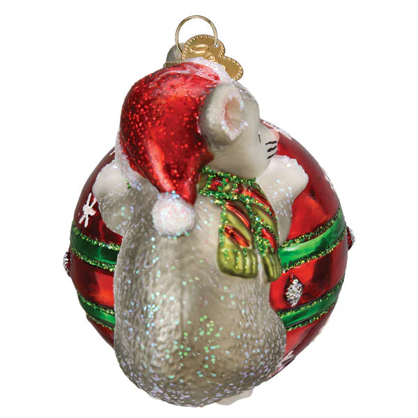 Playful Christmas Mouse Glass Ornament  Old World Christmas   