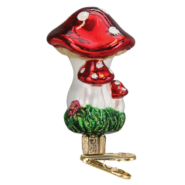 Clip-On Mushrooms Glass Ornament  Old World Christmas   