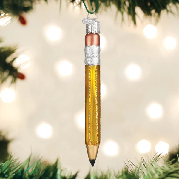 Yellow Pencil Glass Ornament  Old World Christmas   