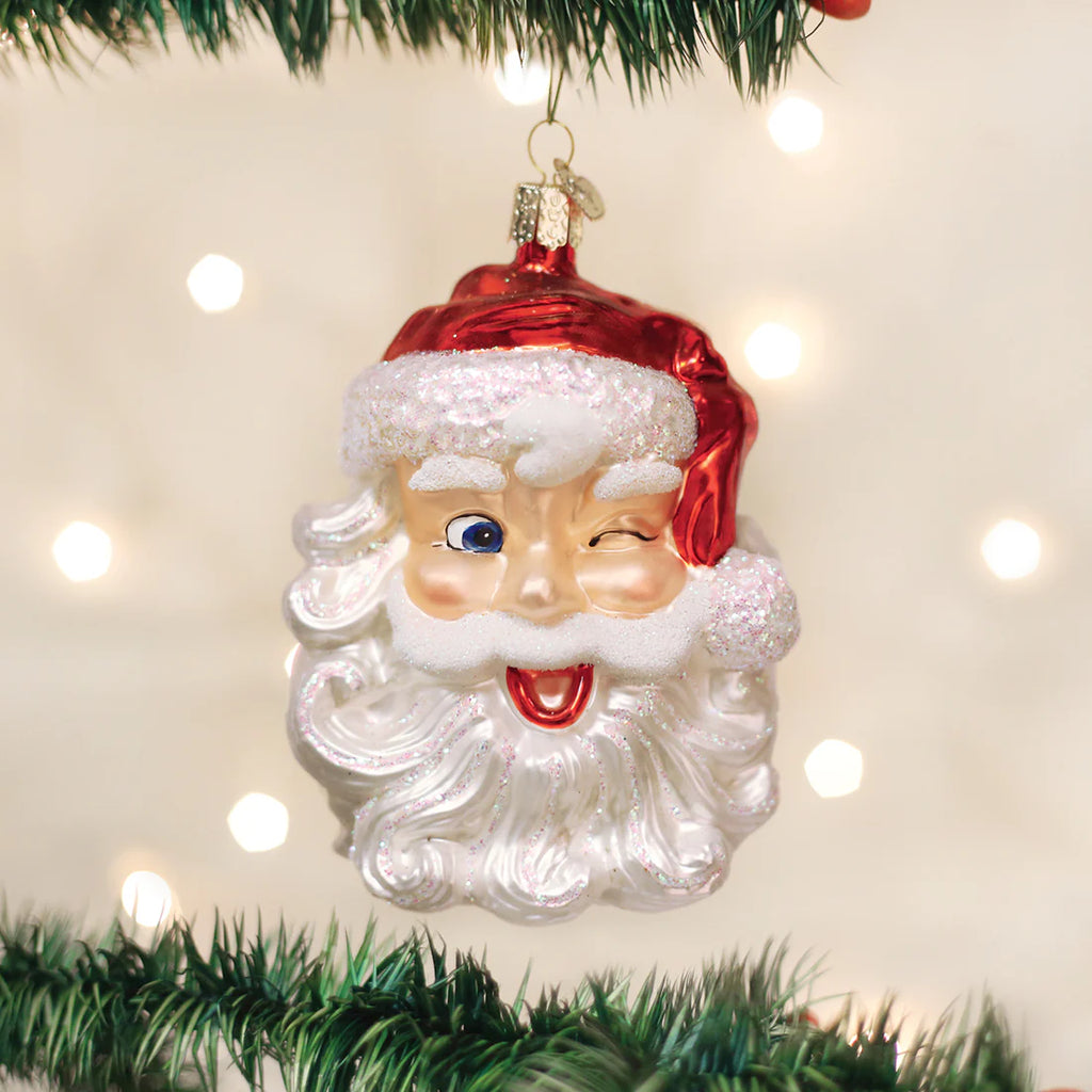 Winking Santa Glass Ornament  Old World Christmas   