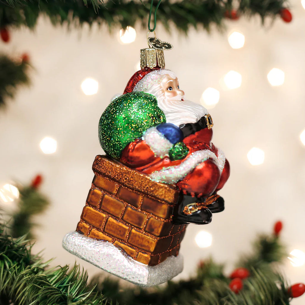 Chimney Stop Santa Glass Ornament  Old World Christmas   