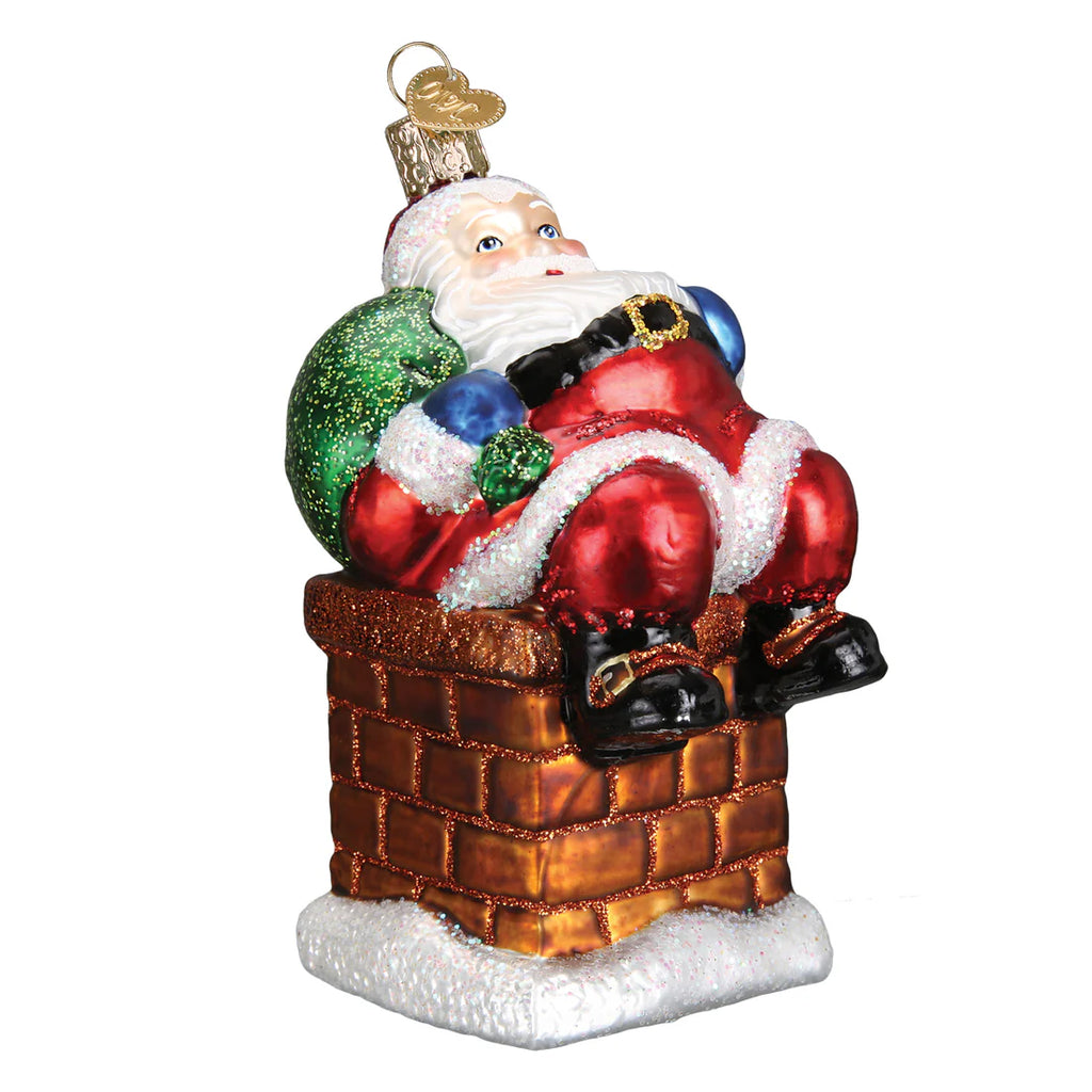 Chimney Stop Santa Glass Ornament  Old World Christmas   