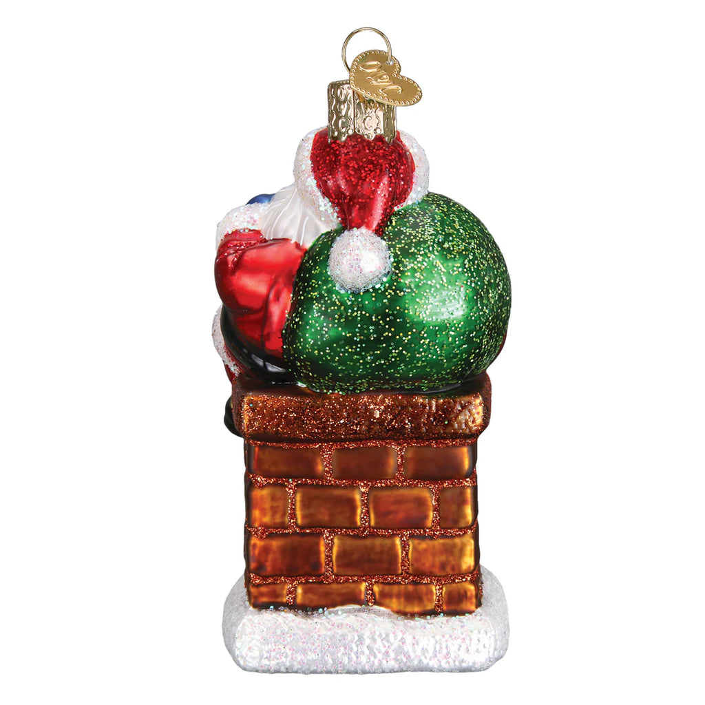 Chimney Stop Santa Glass Ornament  Old World Christmas   