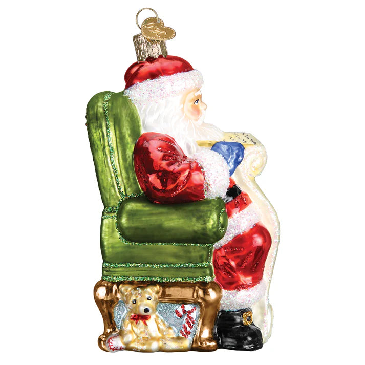 Santa Checking His List Glass Ornament  Old World Christmas   