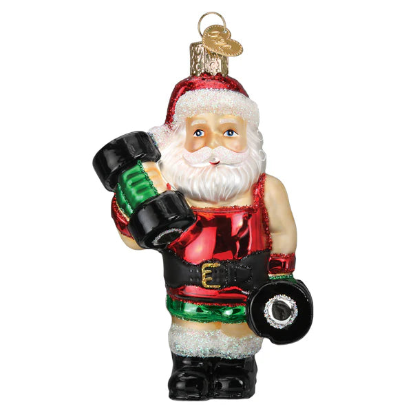 Bodybuilder Santa Glass Ornament  Old World Christmas   