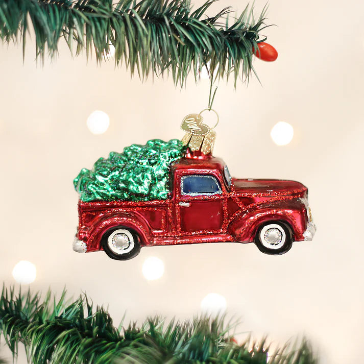 Old Truck with Tree Glass Ornament  Old World Christmas   