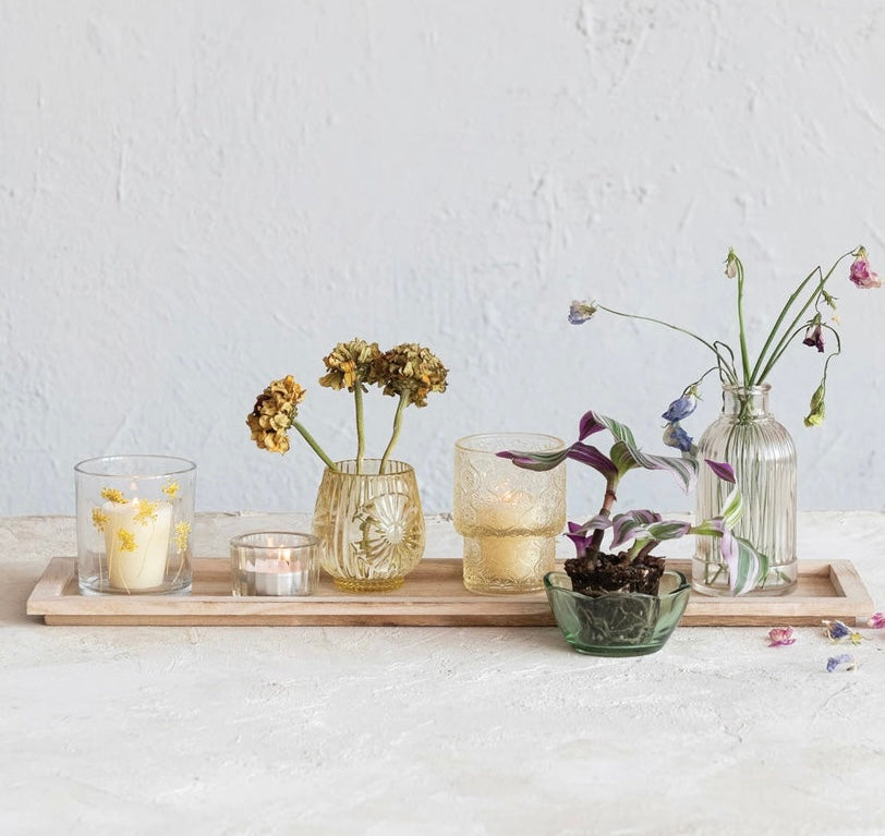 Wood Tray w/ Vases & Candle Holders  Creative Co-Op   