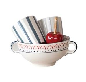 Patterned Stoneware Bowl w/ Handles  Creative Co-Op   