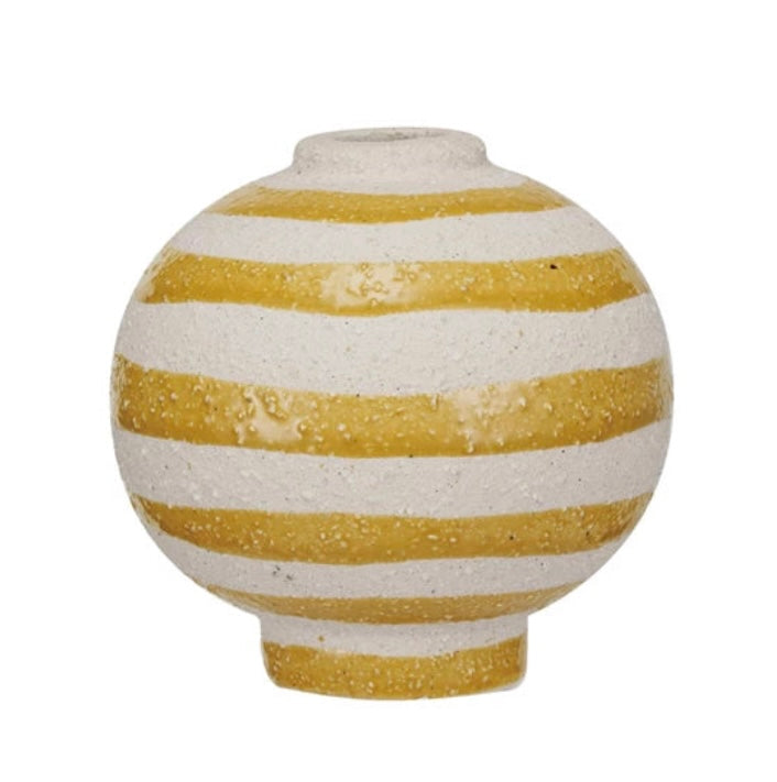 Yellow Striped Stoneware Vase  Creative Co-Op   