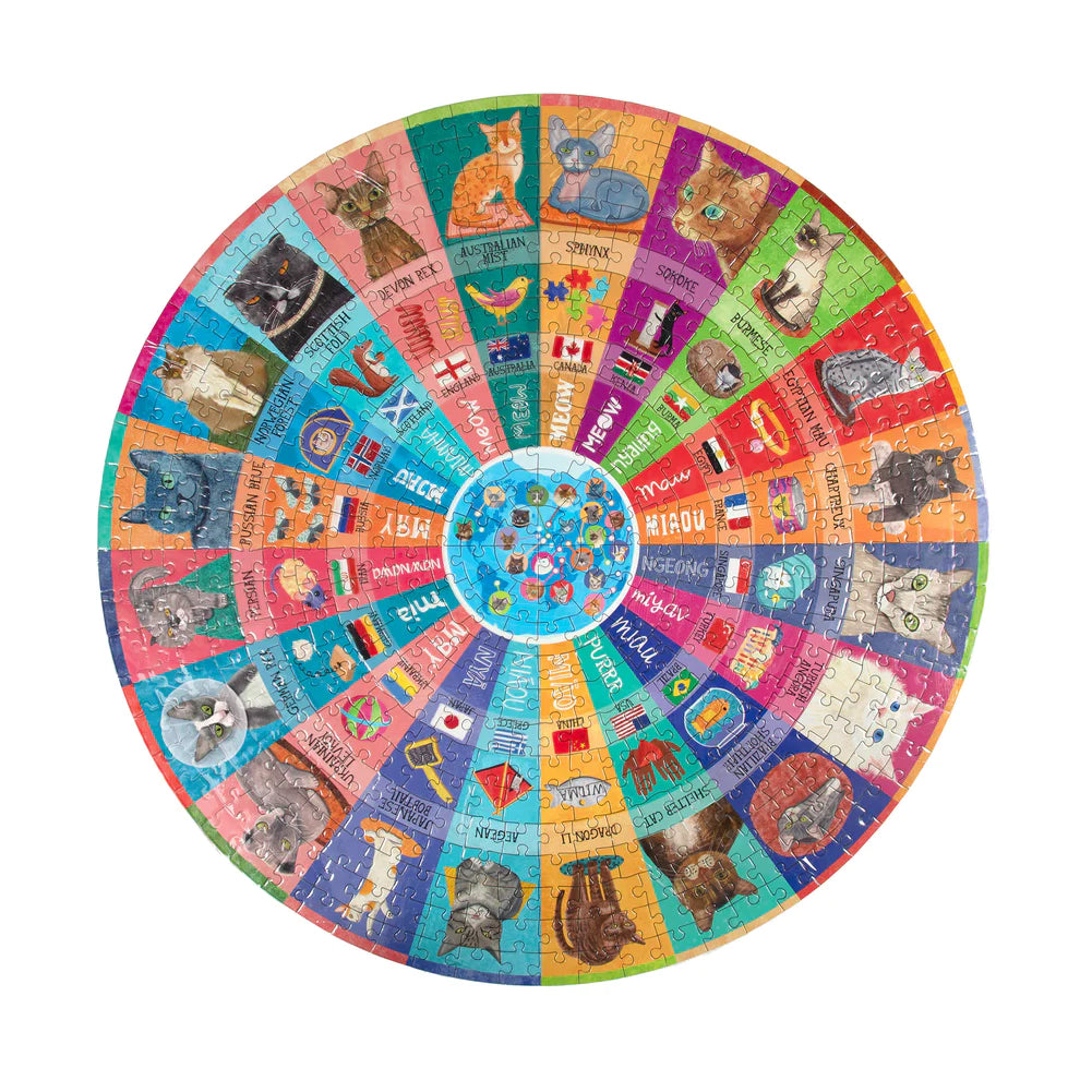 Cats Of The World 500 Piece Round Puzzle  Eeboo   