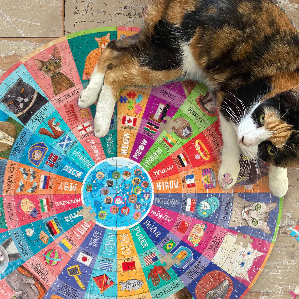 Cats Of The World 500 Piece Round Puzzle  Eeboo   