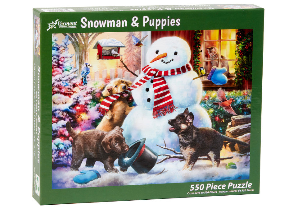 Snowman & Puppies 550 Piece Puzzle  Vermont Christmas Company   