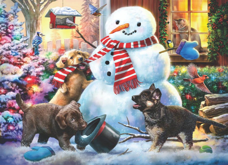 Snowman & Puppies 550 Piece Puzzle  Vermont Christmas Company   