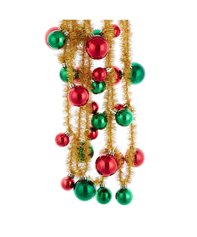 Gold Tinsel w/ Red & Green Ball Garland  Kurt Adler   