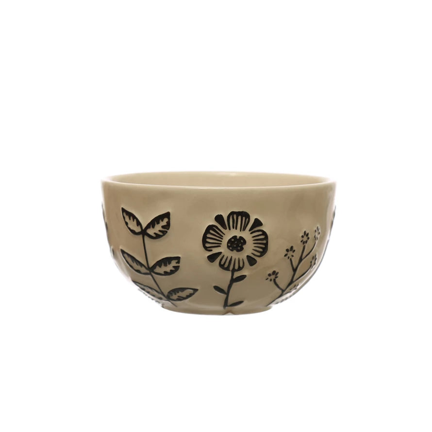 Embossed Flowers Stoneware Bowl  Creative Co-Op   