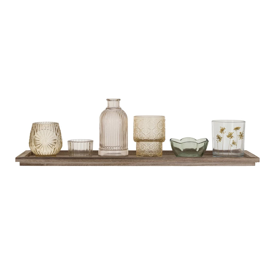 Wood Tray w/ Vases & Candle Holders  Creative Co-Op   