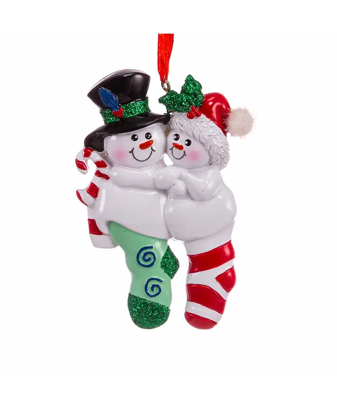 Stocking Snowman Family Personalized Ornament  Kurt Adler Family of 2  