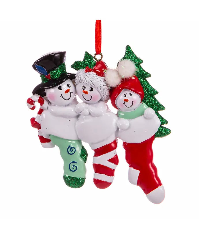 Stocking Snowman Family Personalized Ornament  Kurt Adler Family of 3  