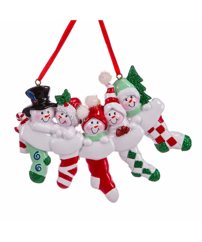 Stocking Snowman Family Personalized Ornament  Kurt Adler Family of 5  