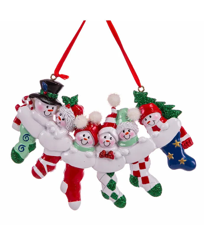 Stocking Snowman Family Personalized Ornament  Kurt Adler Family of 6  