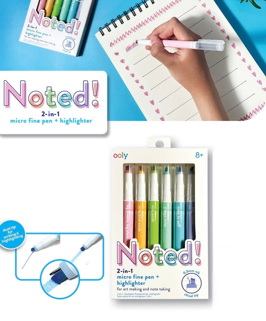 Noted! 2-in-1 Micro Fine Pen & Highlighter Set  Ooly   