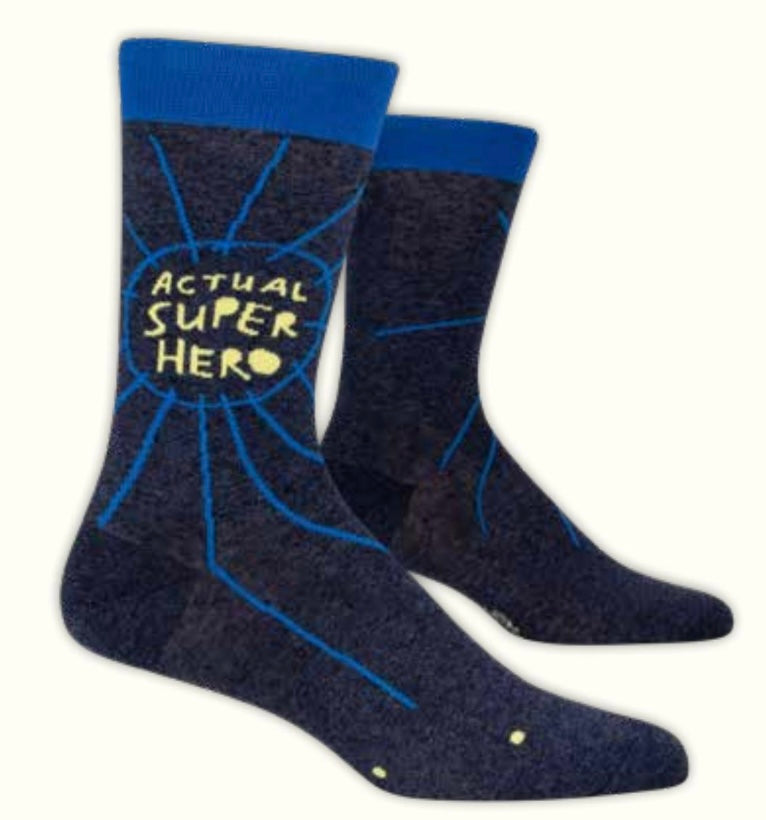 Actual Superhero Men's Crew Socks  Blue Q   