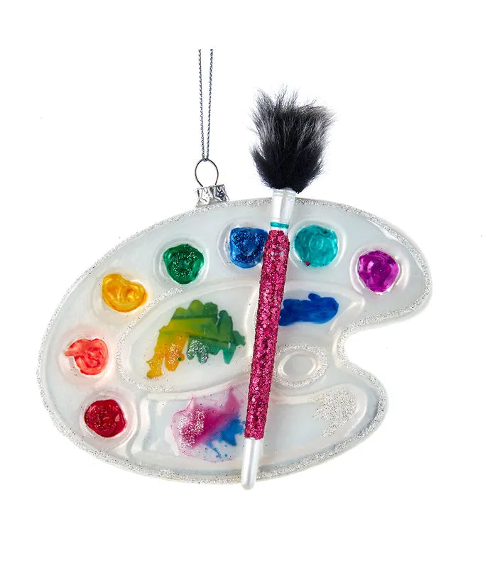 Watercolor Palette & Brush Glass Ornament  Kurt Adler   