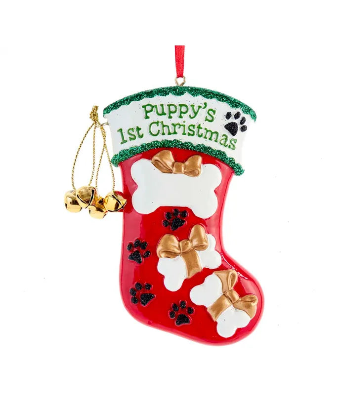 Puppy's 1st Xmas Stocking Personalized Ornament  Kurt Adler   