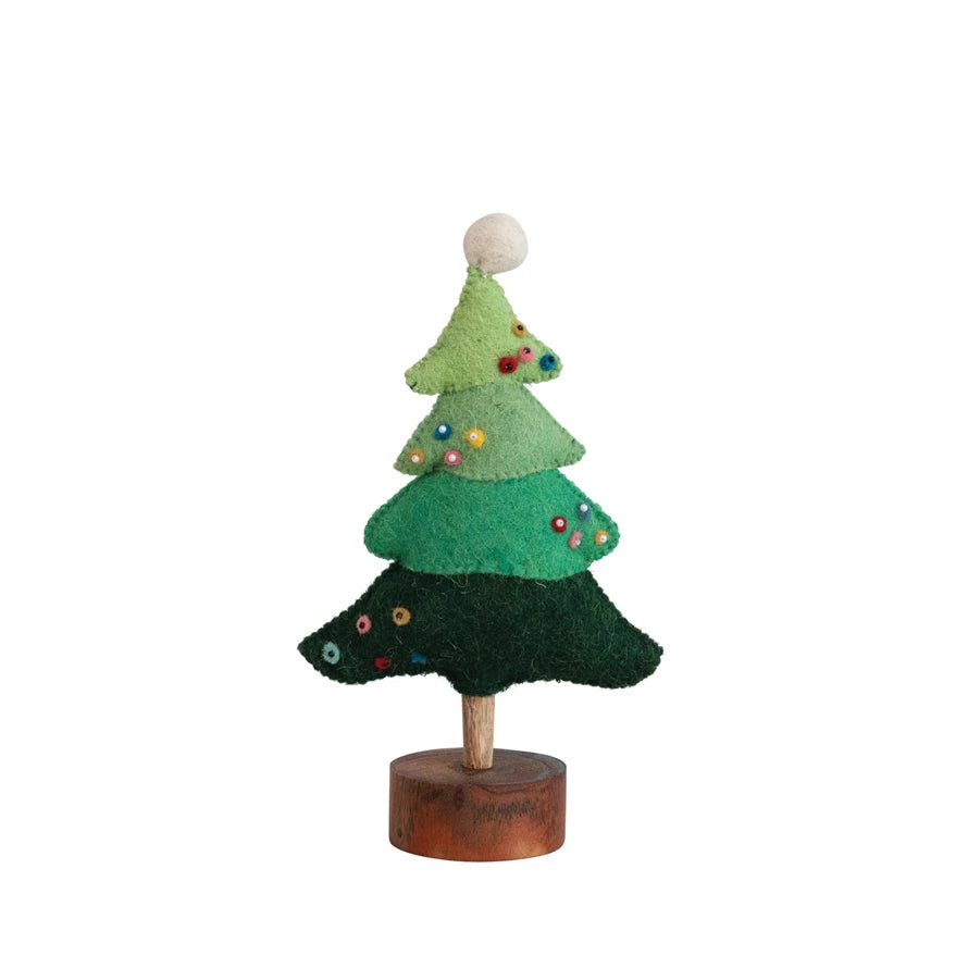 Green Felt Tree w/ Beads & Pom Pom  Creative Co-Op   