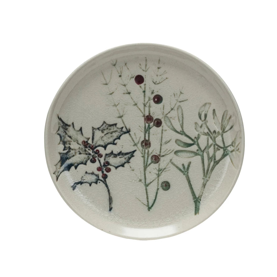 Seasonal Botanicals Stoneware  Creative Co-Op 5" Round Plate  