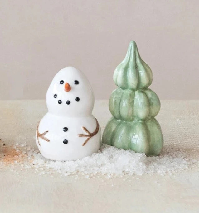 Snowman and Tree Salt & Pepper Shakers  Creative Co-Op   