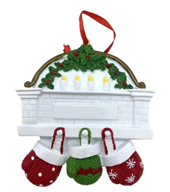 Fireplace Mittens Personalized Ornament  GSM Pers Orn Family of 3  