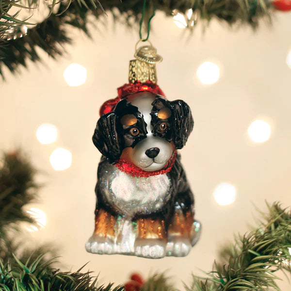 Bernedoodle Puppy Glass Ornament  Old World Christmas   