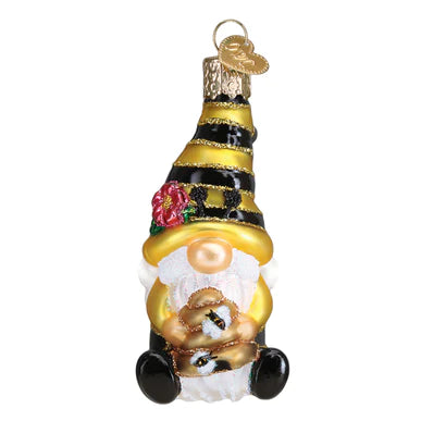 Bee Happy Gnome Glass Ornament  Old World Christmas   