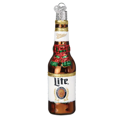 Holiday Miller Lite Bottle Glass Ornament  Old World Christmas   