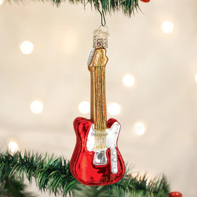 Red Electric Guitar Glass Ornament  Old World Christmas   