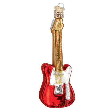 Red Electric Guitar Glass Ornament  Old World Christmas   