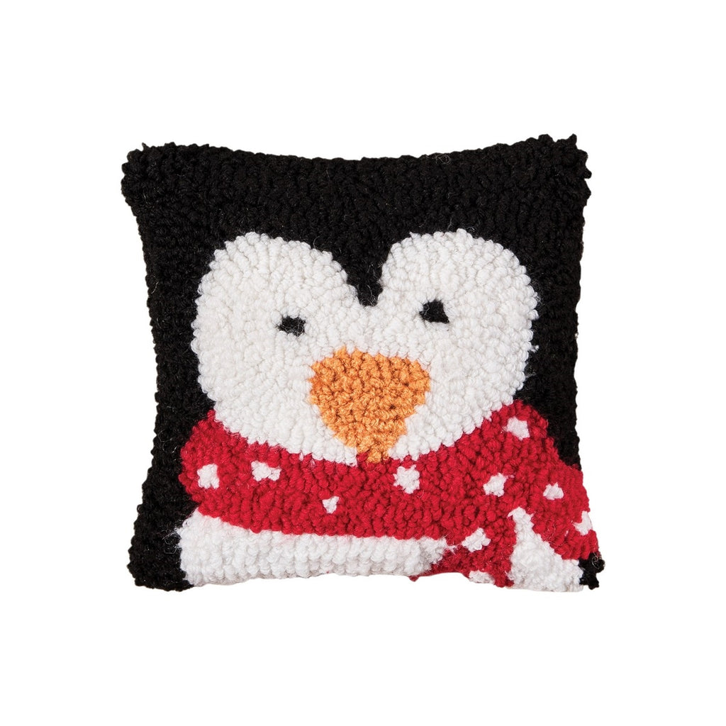 Mini Holiday Hooked Pillows  C & F Penguin  