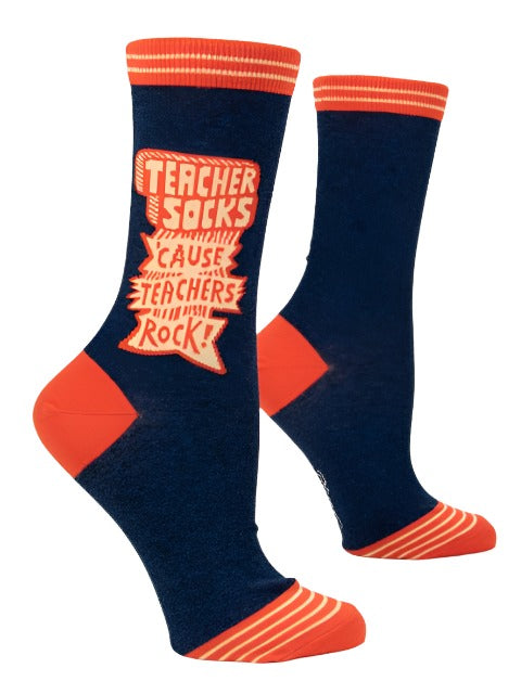 Teachers Rock Women's Crew Socks  Blue Q   