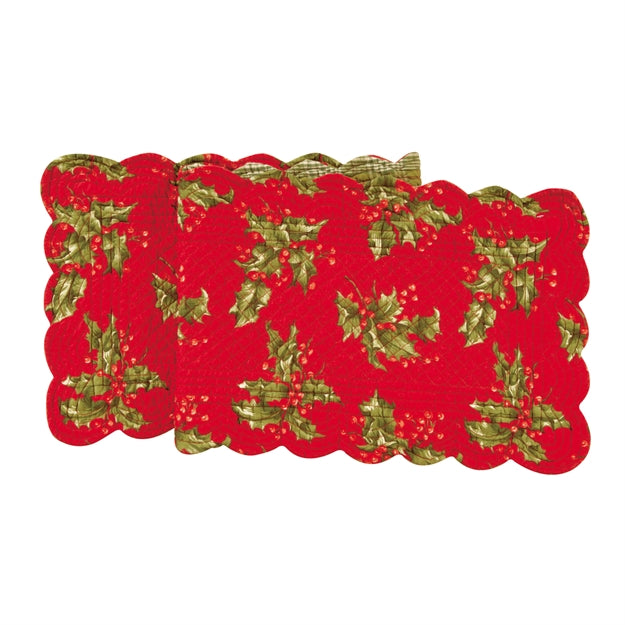 Holly Quilted Placemats & Runners  C & F Red - Table Runner  