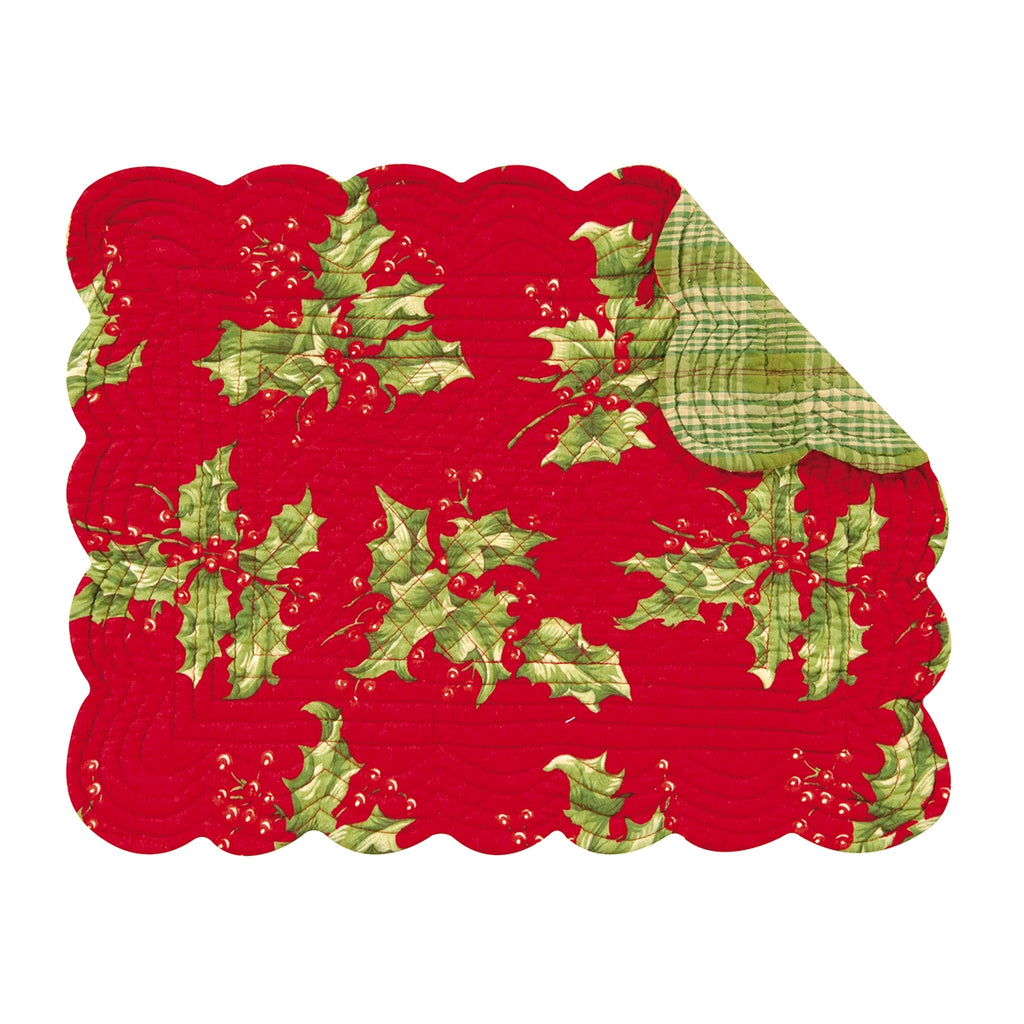 Holly Quilted Placemats & Runners  C & F Red - Rectangle  