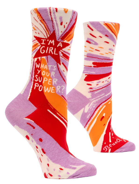 I'm A Girl, What's Your Superpower? Women's Crew Socks  Blue Q   