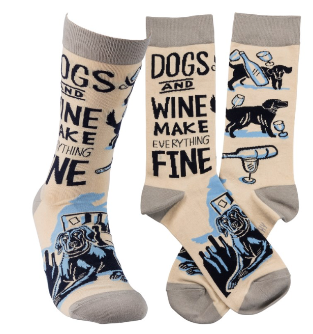 Dogs and Wine Make Everything Fine Socks  Primitives by Kathy   