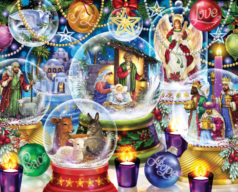 Nativity Snow Globes 1000 Piece Puzzle  Vermont Christmas Company   