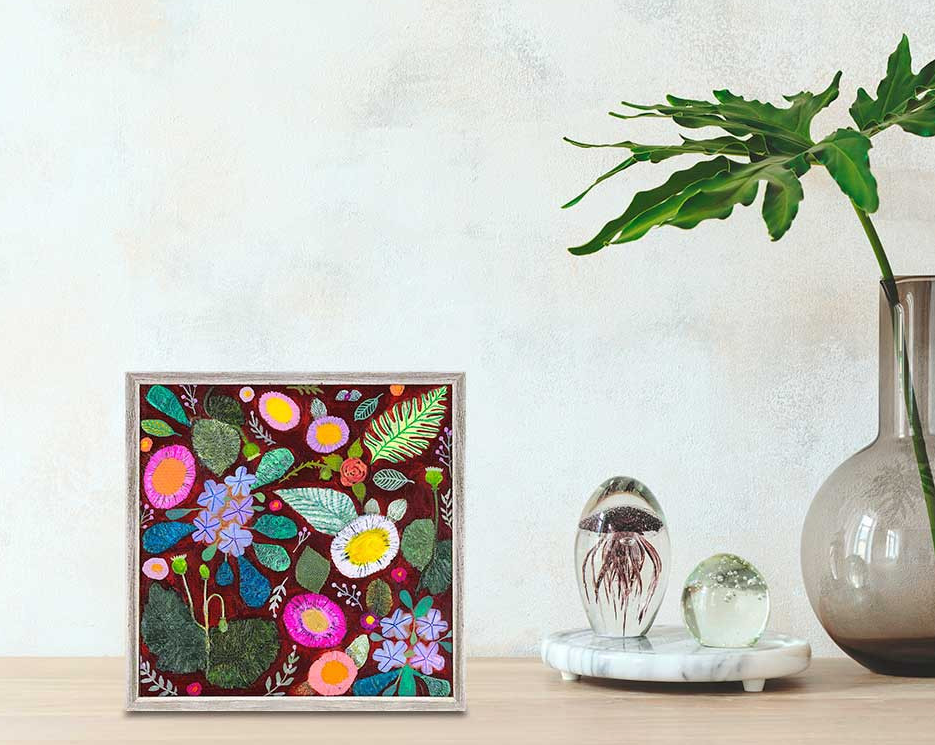 Wildflowers -Poppy Pods and Plumbago Mini Framed Canvas  Greenbox Art   