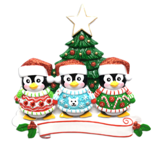 Penguin Sweaters Family Personalized Ornament  GSM Pers Orn Family of 3  