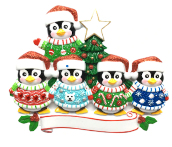 Penguin Sweaters Family Personalized Ornament  GSM Pers Orn Family of 5  