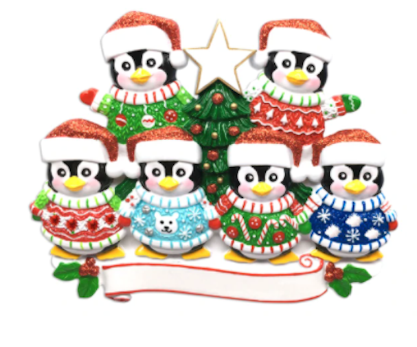 Penguin Sweaters Family Personalized Ornament  GSM Pers Orn Family of 6  