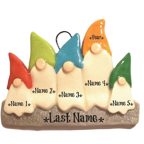 Gnome Family Personalized Dough Ornament  Anything Doughs Family of 5  